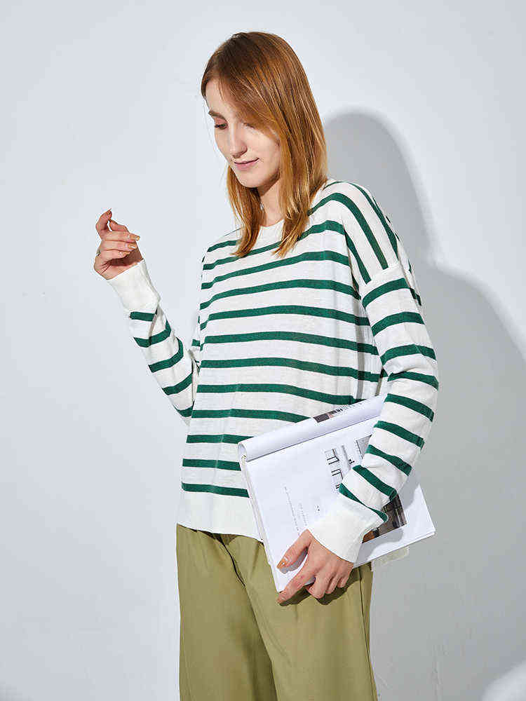 GCAROL Women Color Spliced Stripes Sweater Drop Shoulder Loose Elegant Knit Pullover Soft Stretch Spring Autumn Winter Jumper 211123wtt