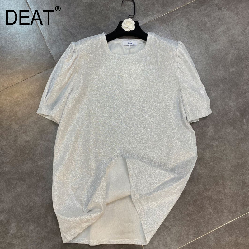 Women All Match T-shirt Solid Color Round Neck Short Puff Sleeve Fashion Temperament Spring Summer 11D352 210525, Silvery white
Women All Match T-shirt Solid Color Round Neck Short Puff Sleeve Fashion Temperament Spring Summer 11D352 210525, Silvery white
