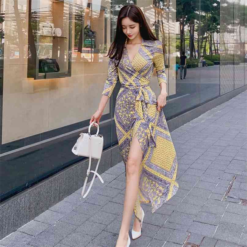 Casual Women Long Dress Sexy V Neck 3/4 Sleeve Floral Print Sash Bowtie High Split Autumn Party Maxi 210603, Yellow
Casual Women Long Dress Sexy V Neck 3/4 Sleeve Floral Print Sash Bowtie High Split Autumn Party Maxi 210603, Yellow