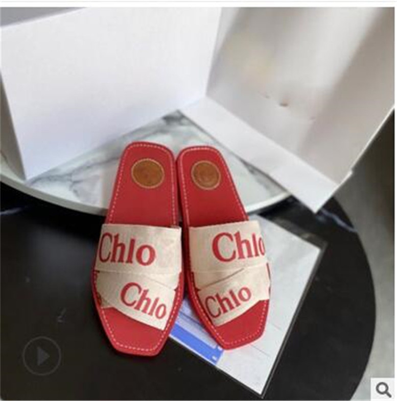 2021 Newest Branded Women Woody Mules Fflat Slipper Deisgners Lady Lettering Fabric Outdoor Leather Sole Slide Sandal