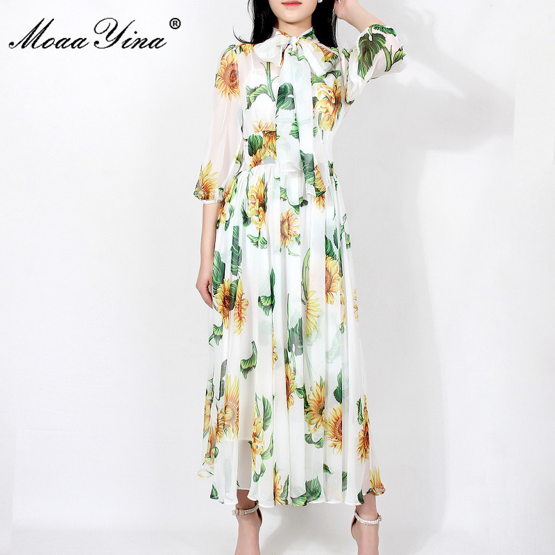 Summer Runway Holiday Chiffon Dresses Women's Bohemia Fashion Cascading Print Lantern sleeve Elegant Midi Dress 210524