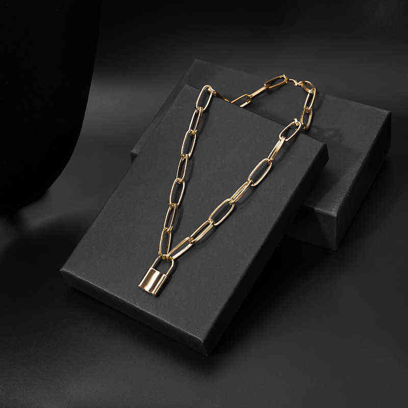 Punk Chain Golden/Silver Color With Lock Necklace For Women Men Padlock Pendant Necklace Statement Gothic Fashion Jewelry G1213