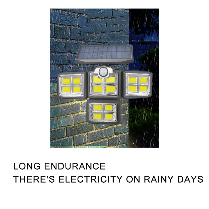 198 COB LED Solar Lamp Sensor Light Four-head Rotatable Garden Floodlight Wall Spotlight