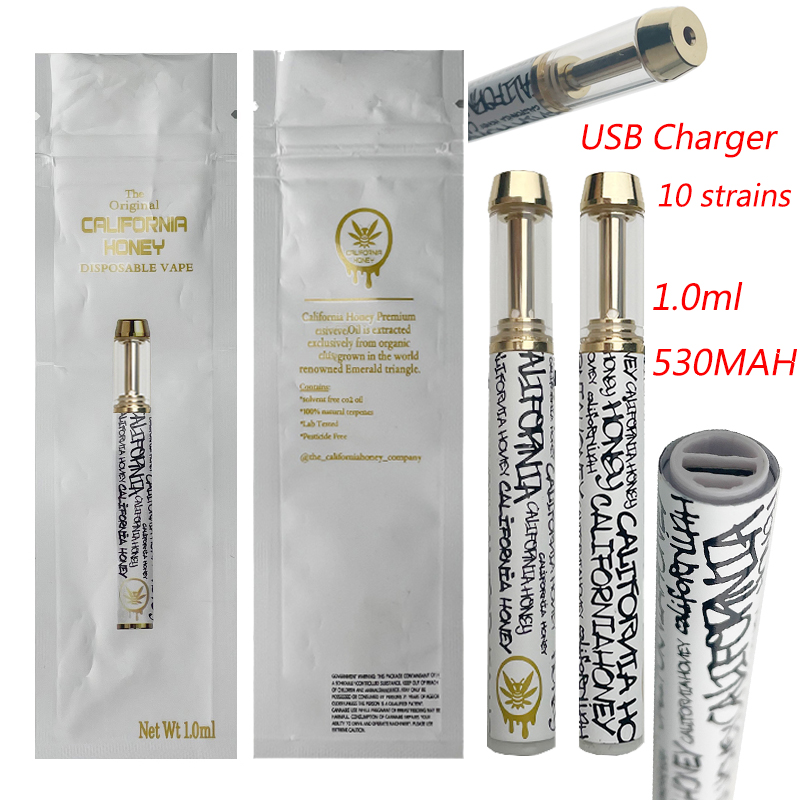 California Honey Disposable Vapes Pens E cigarettes Rechargerable 1.0ml Capacity 530mAh Battery Empty Pen with Packaging Bags CQ Stickers
California Honey Disposable Vapes Pens E cigarettes Rechargerable 1.0ml Capacity 530mAh Battery Empty Pen with Packaging Bags CQ Stickers