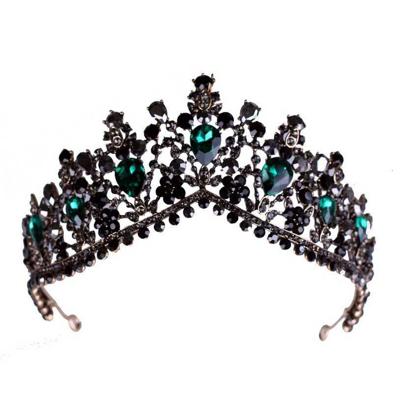 Baroque Bronze Black Green Crystal Bridal Tiaras Crown Vintage Diadem for Brides Headbands Wedding Hair Accessories 210707