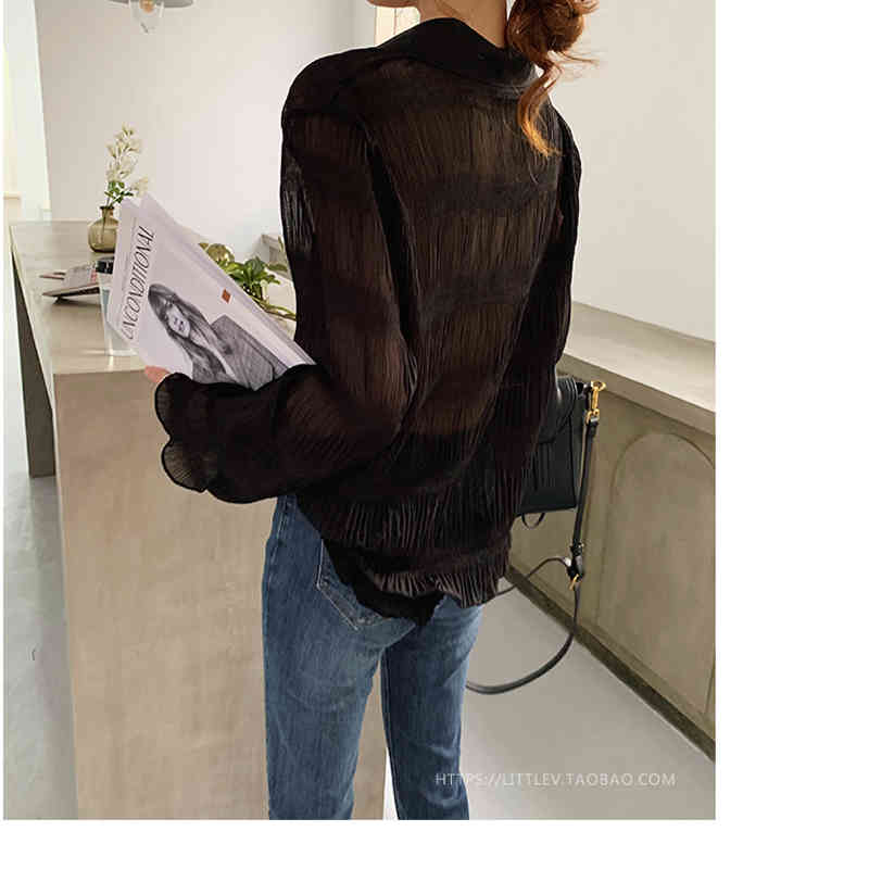 Autumn Women Tops Blouse Casual Flare Long Sleeve Cardigan Shirts Plus Size 4XL Chiffon Ladies' Clothes 8803 210427