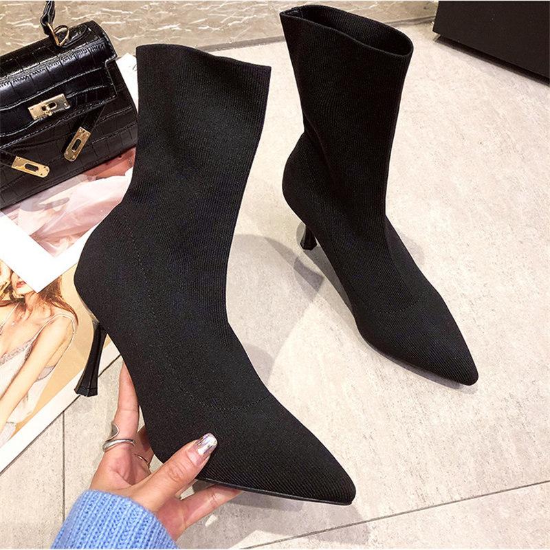 Women's high heels knit boots stiletto mid-tube short pointed toe stretch white black boot
Women's high heels knit boots stiletto mid-tube short pointed toe stretch white black boot