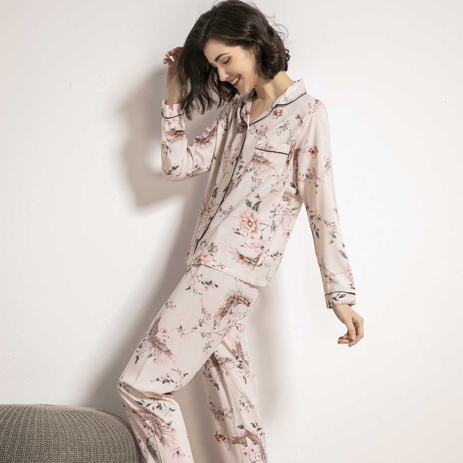 Cotton Long-sleeved Long Trousers Women Pajamas Set for Spring and Summer Autumn Comfortable Cardigan Tops Ladies Cotton Pajamas 210924
