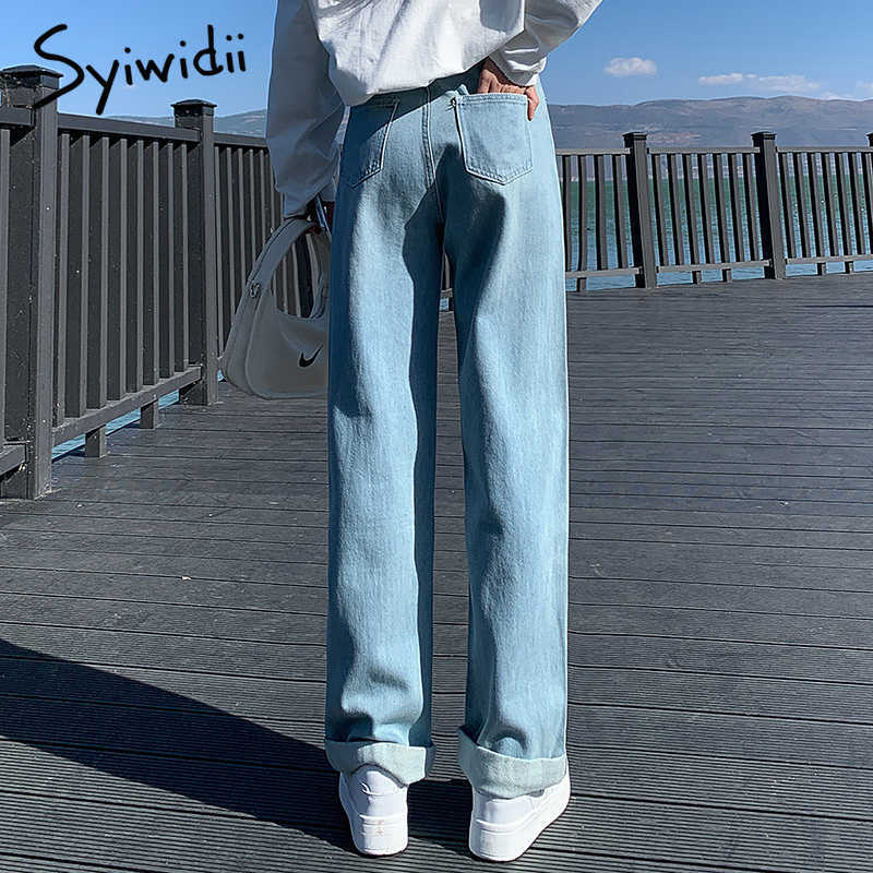 Syiwidii Baggy White High Waisted Jeans for Women Plus Size Denim Pants Full Length Sky Blue Vintage Streetwear Trousers 210922