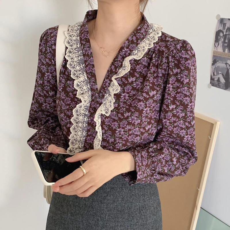 Nomikuma Floral Women Shirt Korean Sweet Lace Ruffle Patchwork Top Blouses New Single Breasted Blusas Feminimos Mujer 6D564 210427