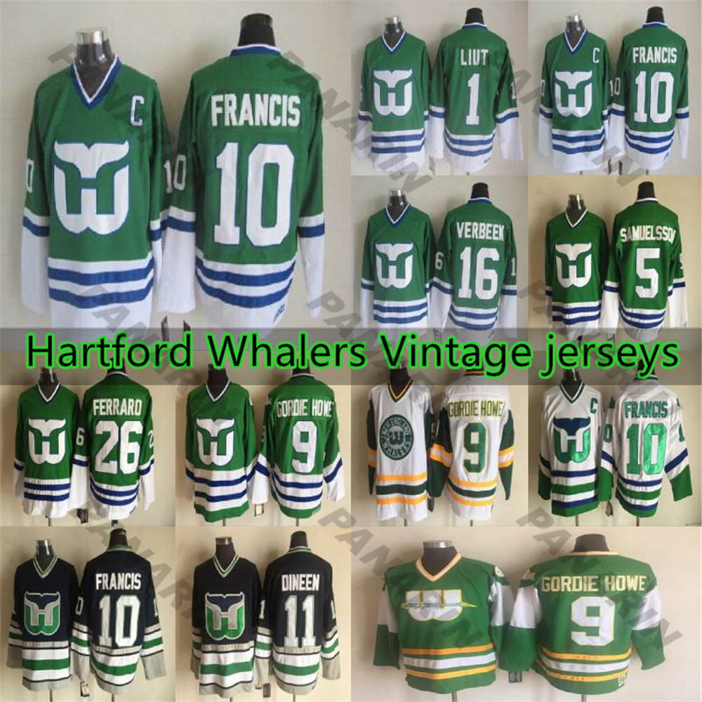 Hartford Whalers Vintage Jerseys 10 FRANCIS 11 DINEEN 9 GORDIE HOWE 16 VERBEEK 26 FERRARO 5 SAMUELSSOV 1 LIUT CCM Hockey Jersey, Picture color
Hartford Whalers Vintage Jerseys 10 FRANCIS 11 DINEEN 9 GORDIE HOWE 16 VERBEEK 26 FERRARO 5 SAMUELSSOV 1 LIUT CCM Hockey Jersey, Picture color