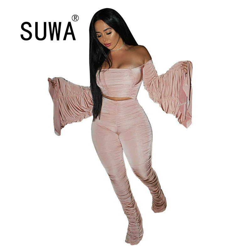 Two Piece Set Women Tunic Stacked Flare Sleeve Crop Top + High Waist Pants Trousers Chic Ladies Sexy Tracksuit Club Outfits 210525, Blue
Two Piece Set Women Tunic Stacked Flare Sleeve Crop Top + High Waist Pants Trousers Chic Ladies Sexy Tracksuit Club Outfits 210525, Blue