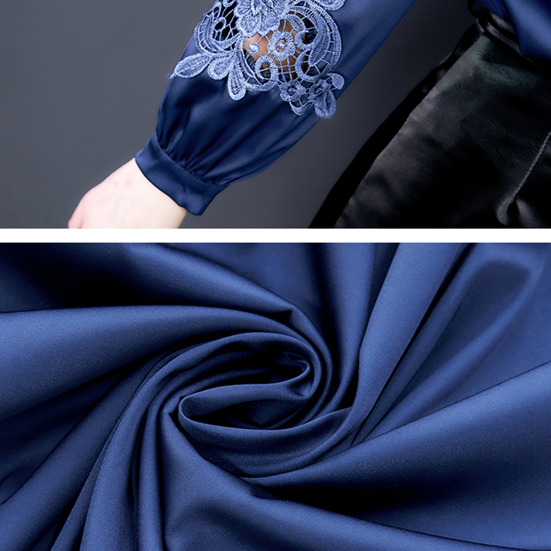2021 New Fashion Solid Silk Shirt Women Embroidery Office Lady Long Sleeve Plus Size Women Blouse and Tops Blusas Mujer 8501 50 210317