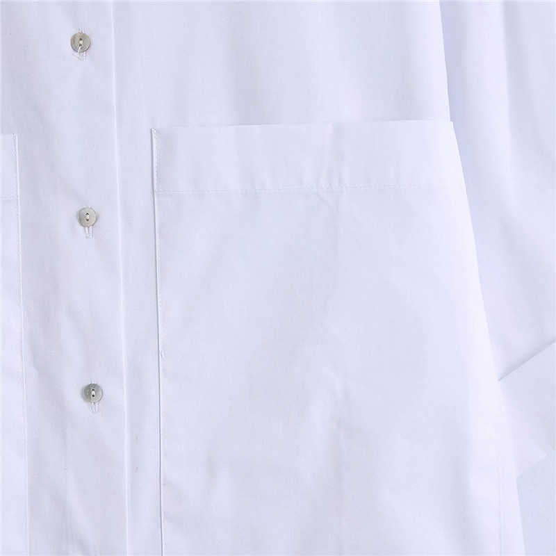 Women Oversized Short Sleeve Shirt Za White Plus Size Loose Summer Shirts Woman Chic Button Up Patch Pockets Long Top 210602