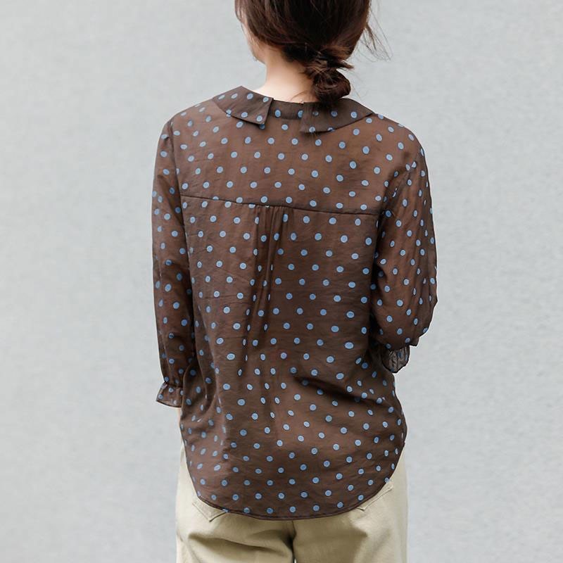 Spring Autumn Korea Fashion Women 3/4 Sleeve Polka Dot Print Loose Shirts Sweet Cute Peter Pan Collar Blouses Tops V56 210512