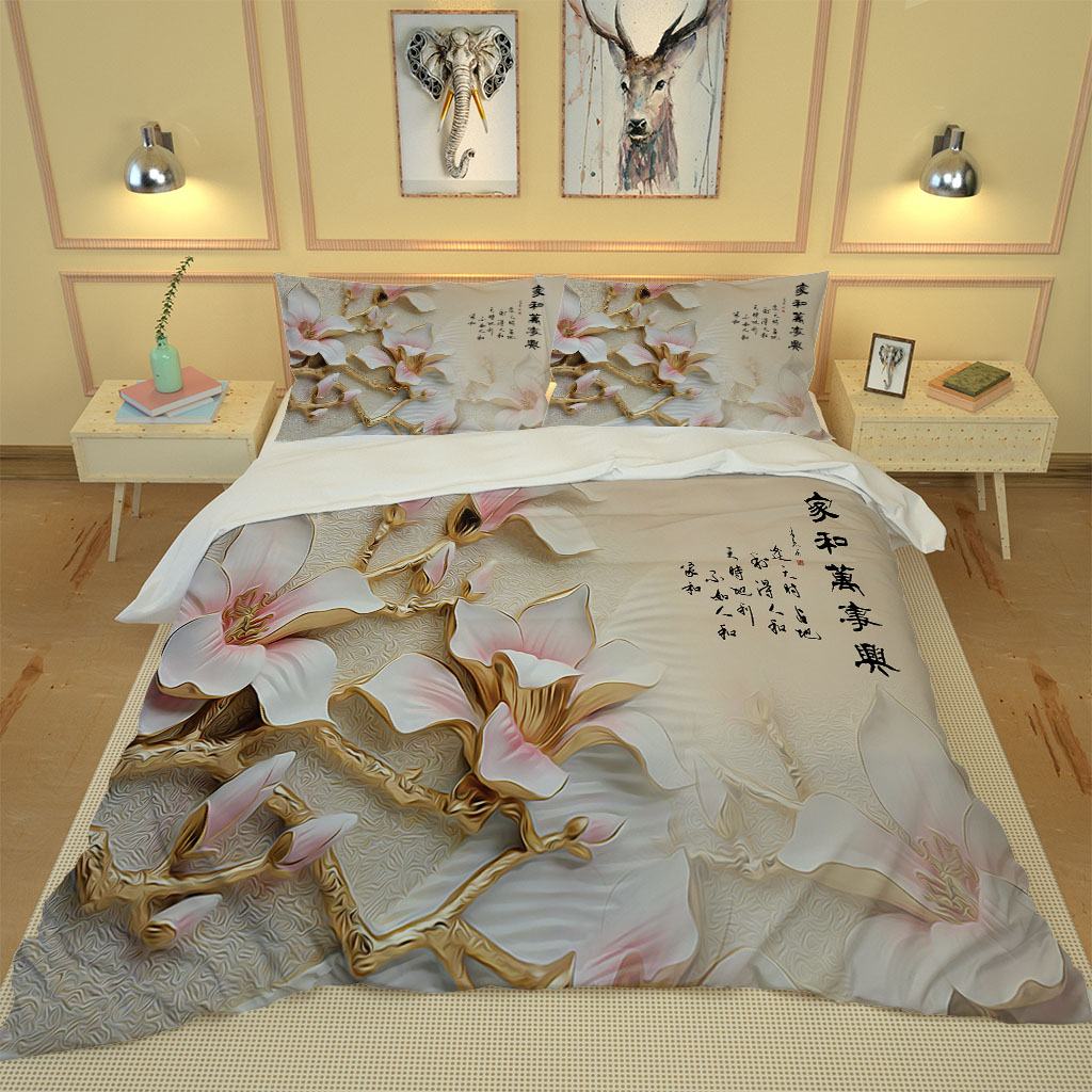 3D Printed Duvet Cover Single bedding set Full Double Bed Linen Flat Sheet pink flower