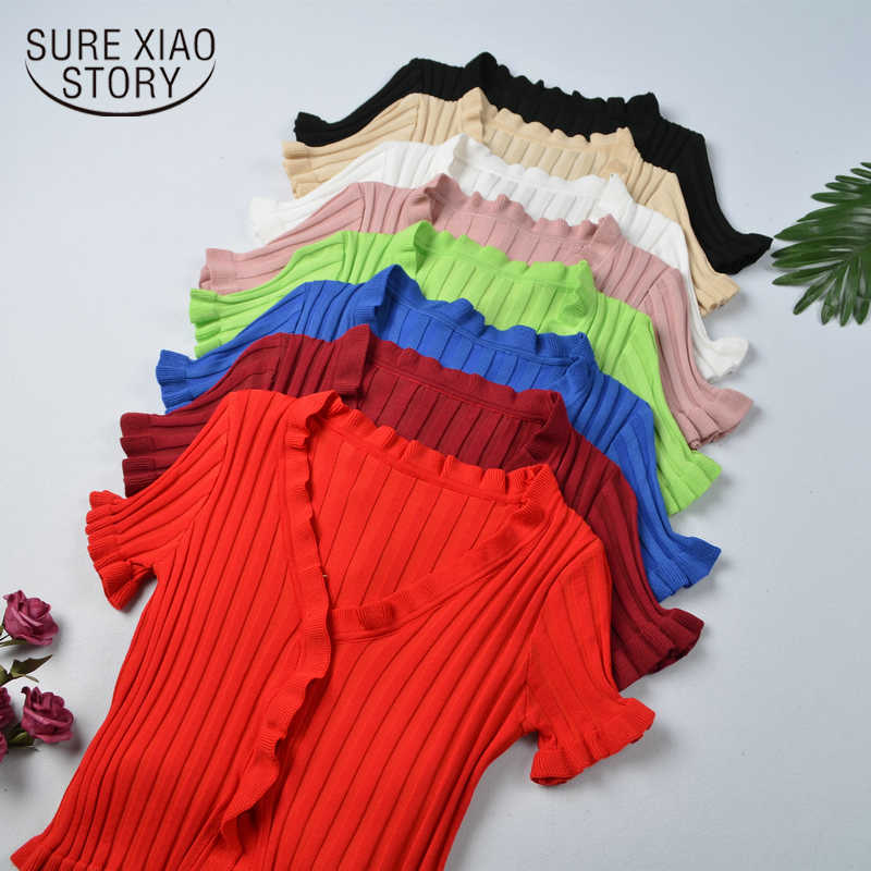 Retro Fuguns Knitted Women T-Shirts Summer V-Neck Short Sleeve Tees Korean Single Breasted Ladies Tops Cardigan 10265 210527, Red
Retro Fuguns Knitted Women T-Shirts Summer V-Neck Short Sleeve Tees Korean Single Breasted Ladies Tops Cardigan 10265 210527, Red