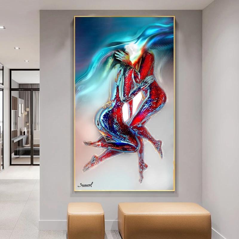 Abstract Sexy Body Nude Canvas Painting Kiss Lover Posters and Prints Wall Art Picturse for Living Room Home Decor Hotel Cuadros
