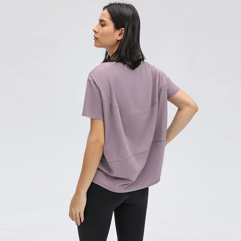 2025-- Solid Color T Shirts Lady Yoga Outfits Round Neck Women Sports Tops Girl Fiess Shirt Soft Relaxed Fit Top Casual wear