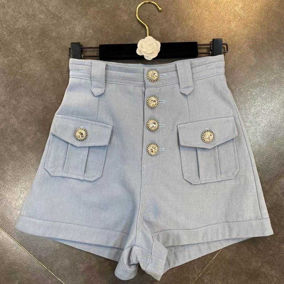 DEAT Women Spring Aummer Arrivals Diamonds Buttons High Waist Slim Casual Fashion Temperament Shorts ML570 210714