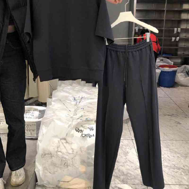 Nomikuma Korean Two Piece Suits Short Sleeve O-neck T Shirt + Lace Up Stretch High Waist Long Pant Causal Women Pants Sets 6H368 210427