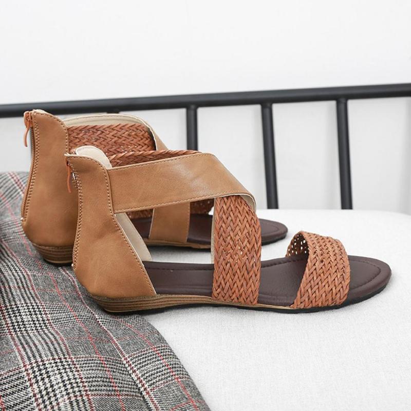 Sandals PU Weave Zipper Cover Heel Cross Bandage Low Heels Beach Shoes Women Summer Breathable Solid Color Open Toe, Black
Sandals PU Weave Zipper Cover Heel Cross Bandage Low Heels Beach Shoes Women Summer Breathable Solid Color Open Toe, Black