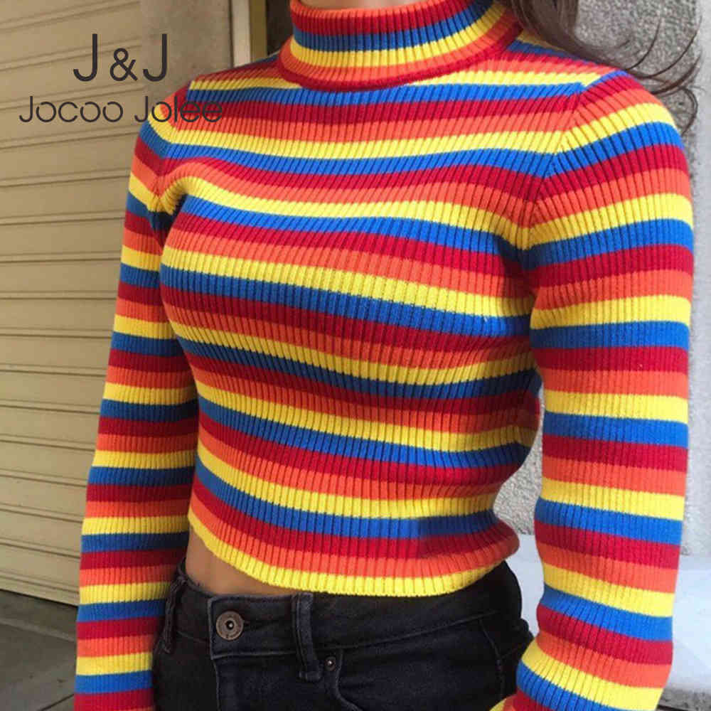 Women Autumn Winter Rainbow Sweater Long Sleeve Turtleneck Striped Knitted Cropped Sweater Vintage Pullover Casual Jumper 210518, Multi
Women Autumn Winter Rainbow Sweater Long Sleeve Turtleneck Striped Knitted Cropped Sweater Vintage Pullover Casual Jumper 210518, Multi