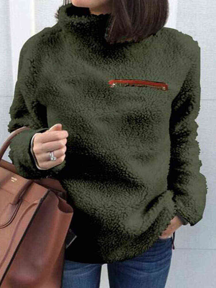 Women Sweatshirts Autumn Winter Top Long Sleeve Plush Warm Pullover Tunic Female Pink Ladies Clothing Zipper Streetwear 211109
