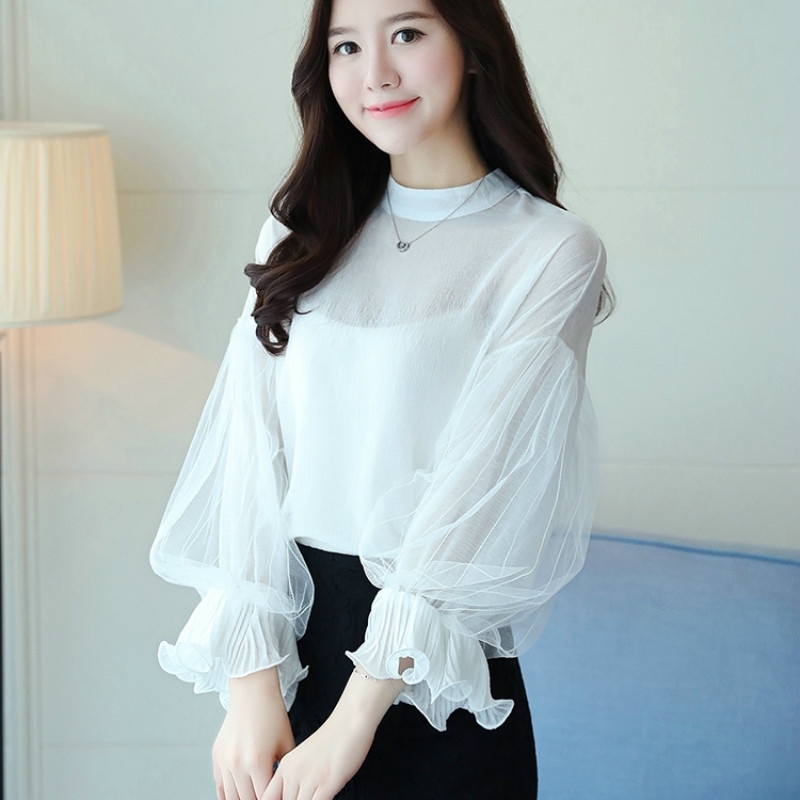Arrive Women Blouse Summer Fashion Long Sleeve Solid White Shirt Casual Female Chiffon Clothing 0186 30 210506