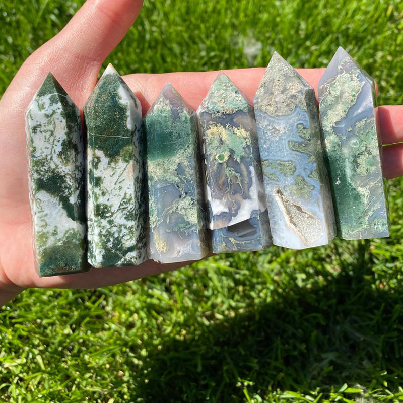6-7cm Natural Crystal Moss Agate Point Wands Gift Hand Polished Healing Menoy Drawing For Decoration
6-7cm Natural Crystal Moss Agate Point Wands Gift Hand Polished Healing Menoy Drawing For Decoration