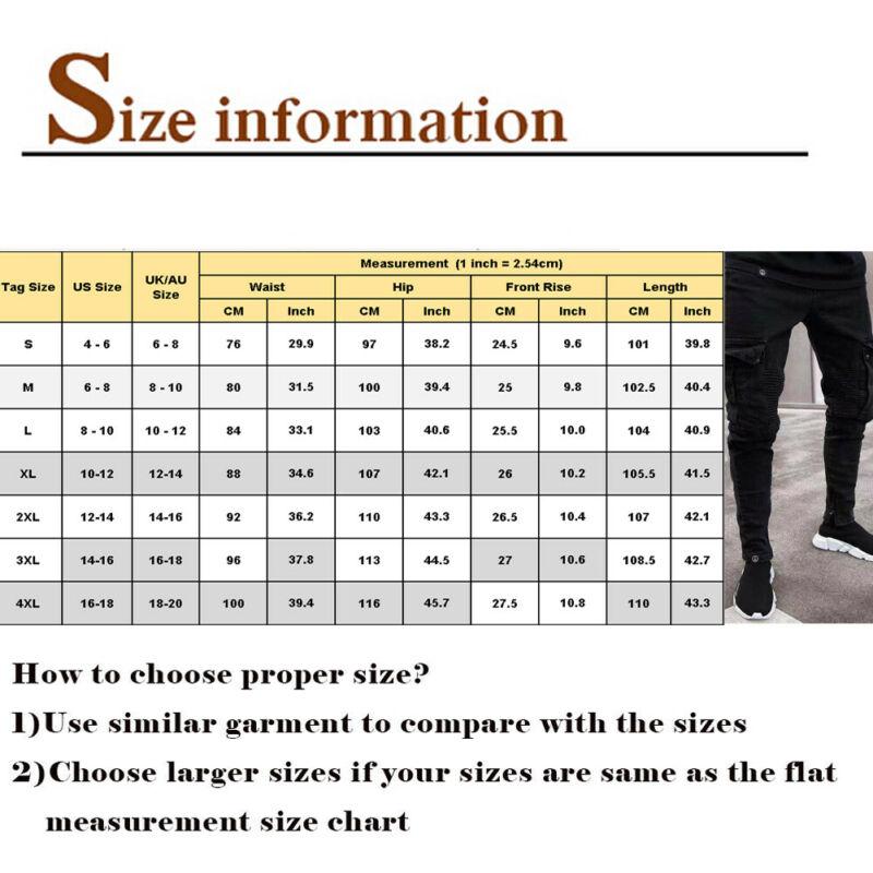 Men's Jeans 2021Fashion Black Jean Men Denim Skinny Biker Destroyed Frayed Slim Fit Pocket Cargo Pencil Pants Plus Size S-3XL Fashion