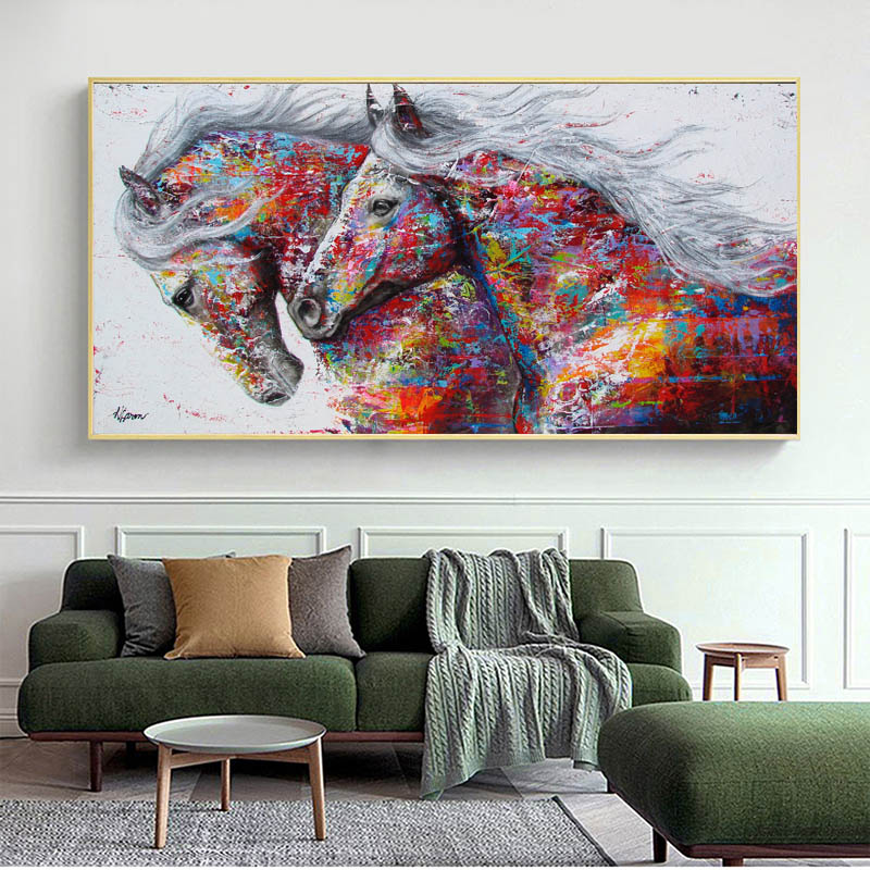 SELFLESSLY Animal Art Two Running Horses Canvas Painting Wall Art Pictures For Living Room Modern Abstract Art Prints Posters