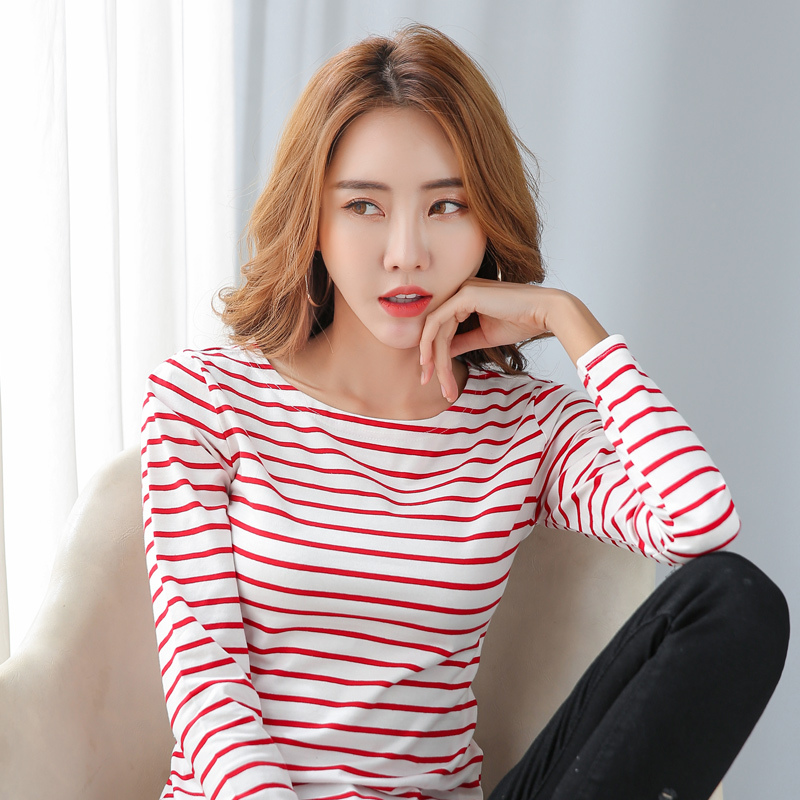 Long Sleeve T Shirt Women Spring Autumn Tops Striped Base Tees Female Casual Round Neck T-Shirts Plus Size 5XL 210514