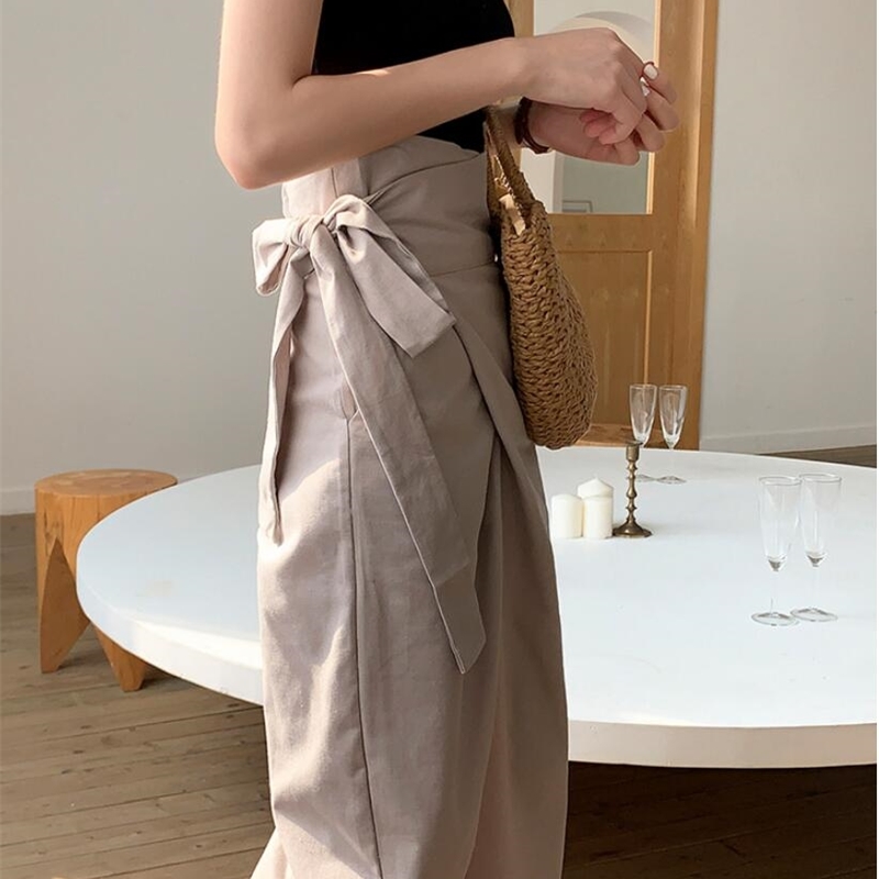 Qooth Korean Chic Pant Solid Drawstring High Waist Ladies Long Trousers Spring Fashion Cotton Female qh2255 210609