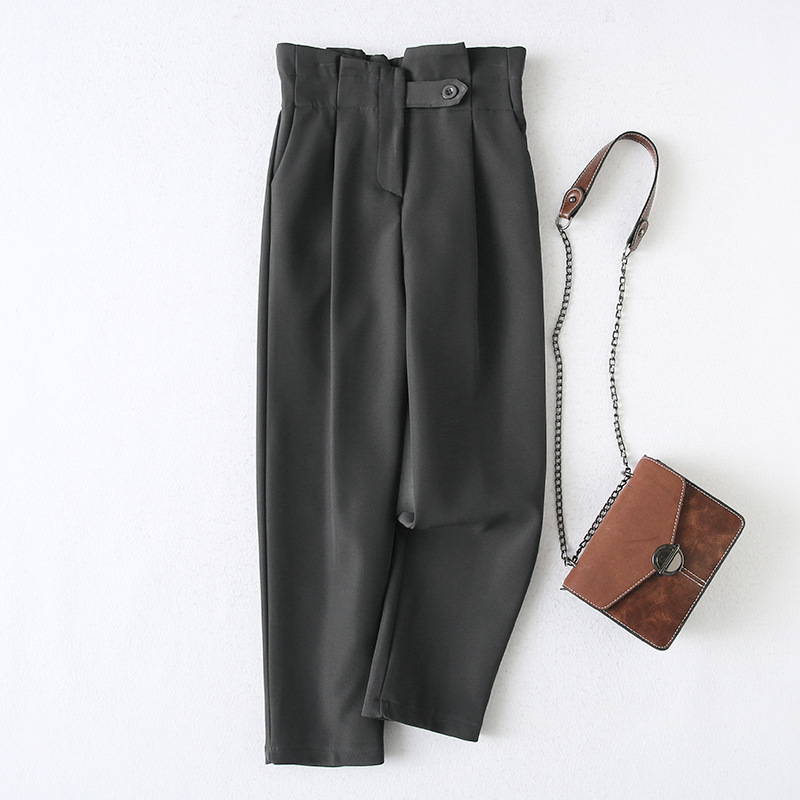 Nomikuma Women Suit Pants Korean Elegant Ruffle High Waist Long Trousers Autumn Winter New Office Wear Harem Pants 6D025 210427