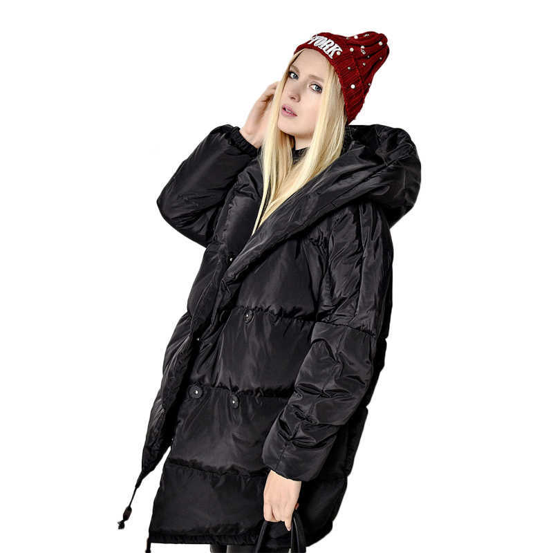FTLZZ Winter Women Jackets 90% White Duck Down Parkas Loose Plus Size Hooded Coats Medium Long Warm Casual Pink Snow Outwear 210819