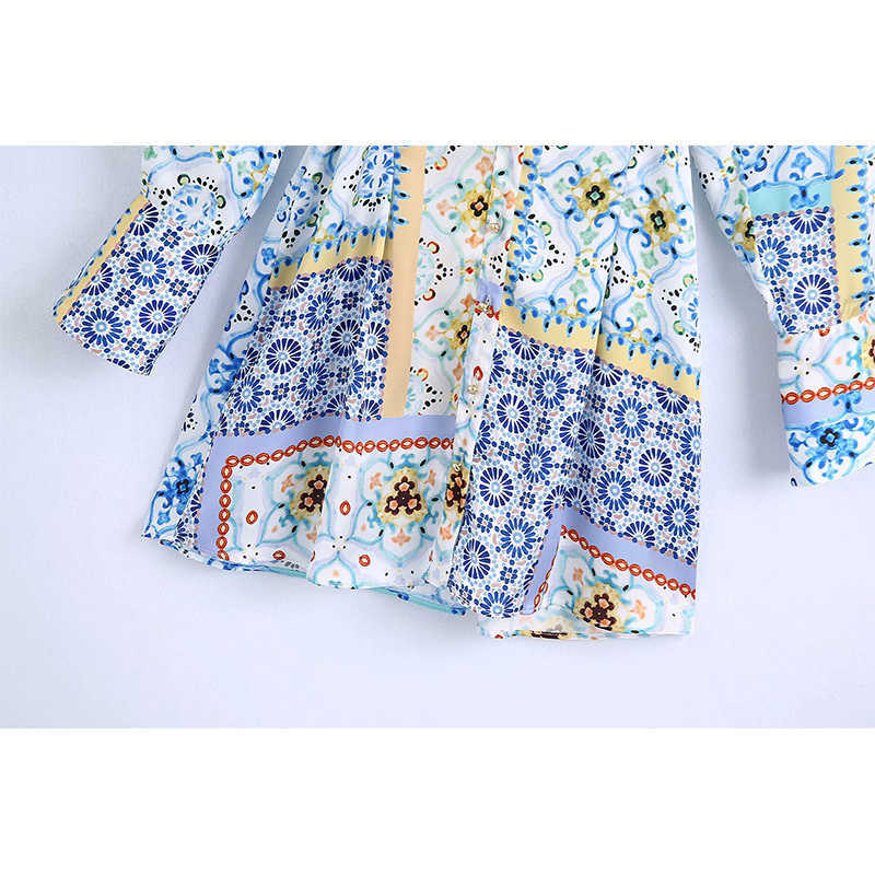 Summer Women Dress V-Neck Long Sleeve Shirt Dress Chic Elegant Lady Casual Fashion Vintage Women Patchwork Dress 210709