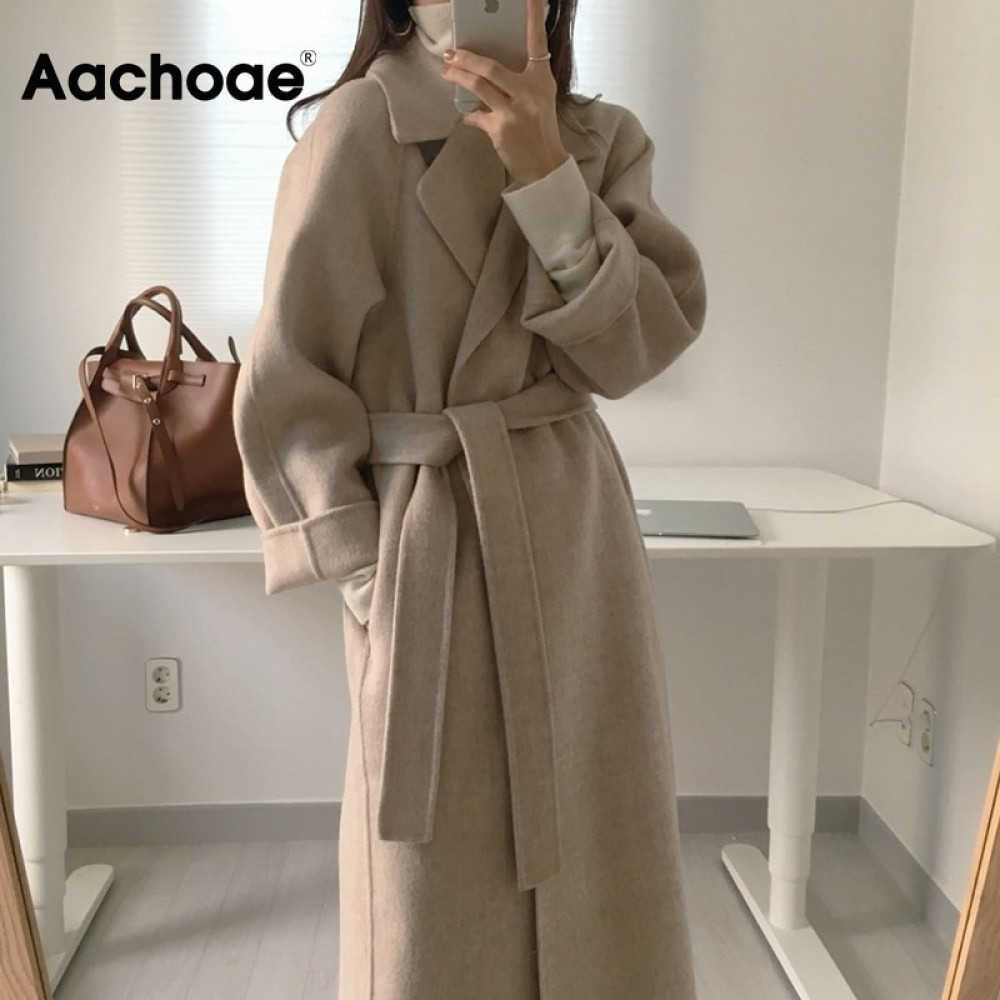 Aachoae Women Elegant Long Wool Coat With Belt Solid Color Long Sleeve Chic Outerwear Ladies Overcoat Autumn Winter 201103, Black
Aachoae Women Elegant Long Wool Coat With Belt Solid Color Long Sleeve Chic Outerwear Ladies Overcoat Autumn Winter 201103, Black