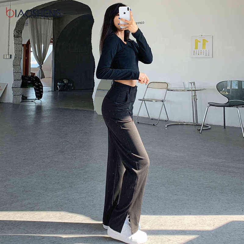Women Pants High Waist Suit Fashion Loose Trousers Wide Leg Female Full Length Casual Plus Size Flare s 211115