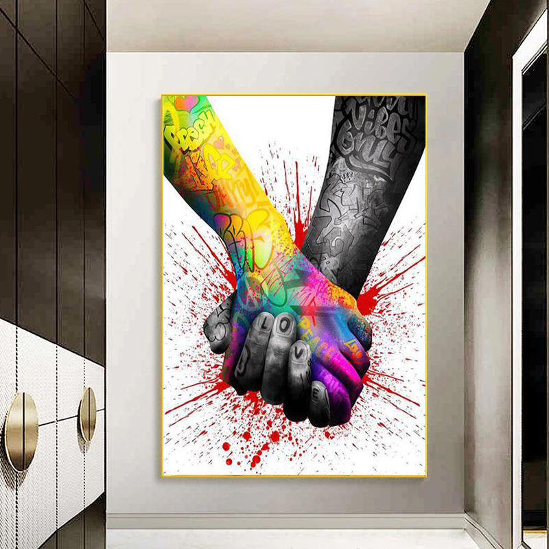 Graffiti Art Love Hands Canvas Posters and Prints Modern Pop Street Art Holding Hands Painting Pictures for Living Room Cuadros