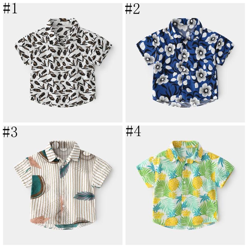 Baby Girl Clothes Summer Short Sleeve Shirts Cartoon Pattern Beach Shirt Button Turn-down Collar Casual Tops 4 Colors