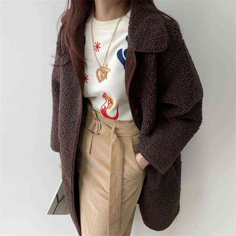 Colorfaith Autumn Winter Women Jackets Warm Korean Style Office Lady Coat Outerwear Wool Blends Wild Long Tops JK1280 211130