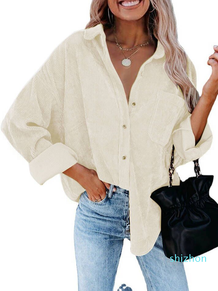 2022 fashion Women Apparel Autumn Winter Corduroy Oversize Shirts Blouses Casual Loose Long Sleeve Single-Breasted Turn Down Collar