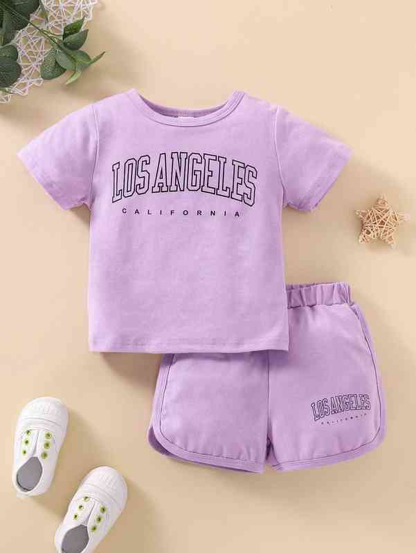 Baby Letter Graphic Tee With Track Shorts SHE