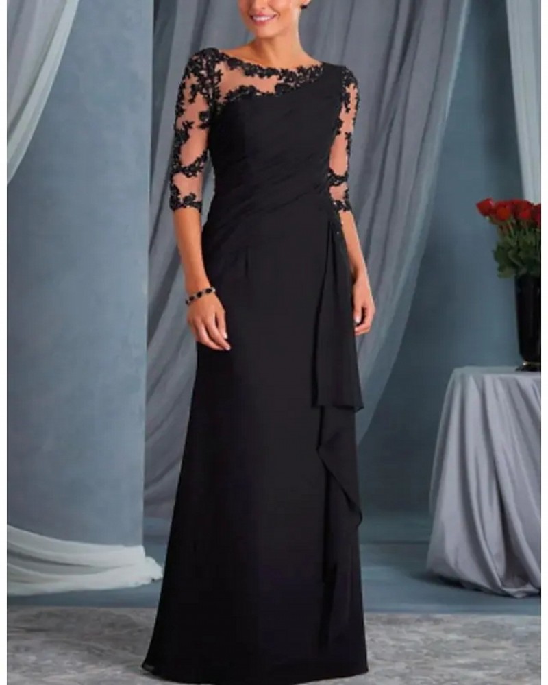 Black Mother of the Bride Dress Plus Size Bateau Neck Floor Length Chiffon Lace Illusion Half Sleeve with Appliques 2022 Party Gown Vestidos
Black Mother of the Bride Dress Plus Size Bateau Neck Floor Length Chiffon Lace Illusion Half Sleeve with Appliques 2022 Party Gown Vestidos
