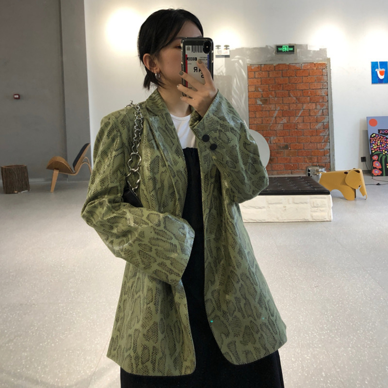 Fashion Spring Women Blazers And Jackets Work Office Lady Suit Slim Business Snake Pattern Coat Female ZA5822 210427