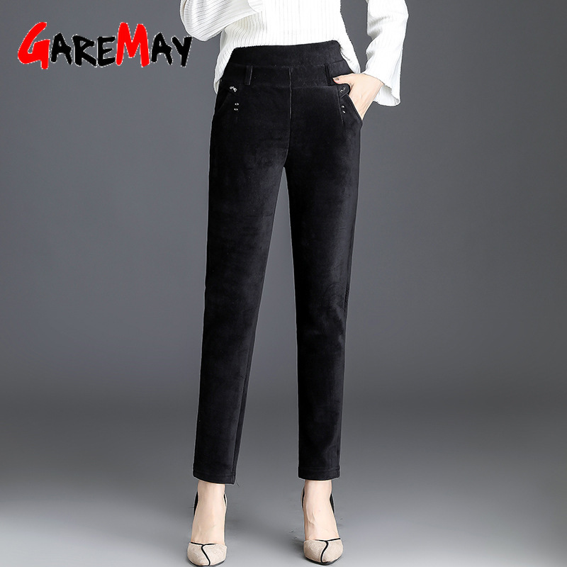 Women Winter Thickening Warm Corduroy Pants Casual Plus Size 5XL High Waist Elastic Trousers Femme Woman's Loose Velvet 210428