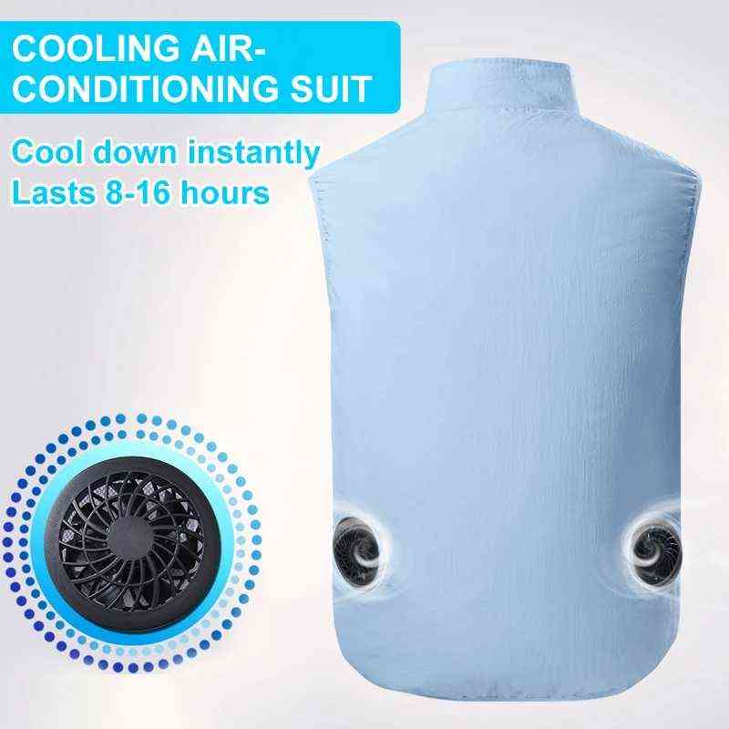 Men Summer USB Fan Cooling Vest Men Air Conditioning Clothes Sleeveless Jacket Pleasantly Cool Fishing Vests 211119