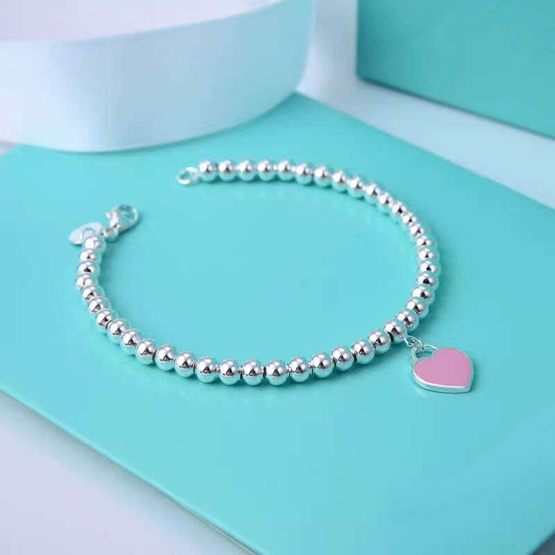 925 Silver Luxury Heart Beaded Bracelet Strands Women couple chain Gifts for girlfriend Accessories Blue Love round beads Heart Tag Bead Bracelet 4mm ball wholesale
925 Silver Luxury Heart Beaded Bracelet Strands Women couple chain Gifts for girlfriend Accessories Blue Love round beads Heart Tag Bead Bracelet 4mm ball wholesale