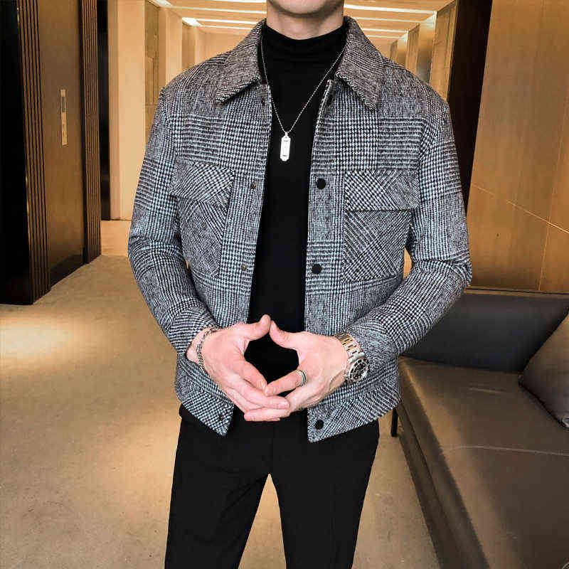 Plaid Jackets Men Wool Trench Coat Jacket Outwear Casual Slim Fit Thicker Winter Jackets High Quality Steetwear Windbreaker 211122